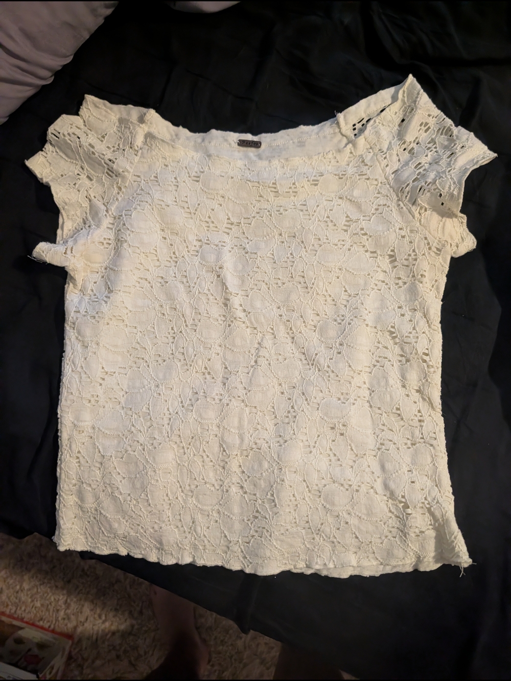 Poof! White Lace Crochet Short Sleeve Crop Top